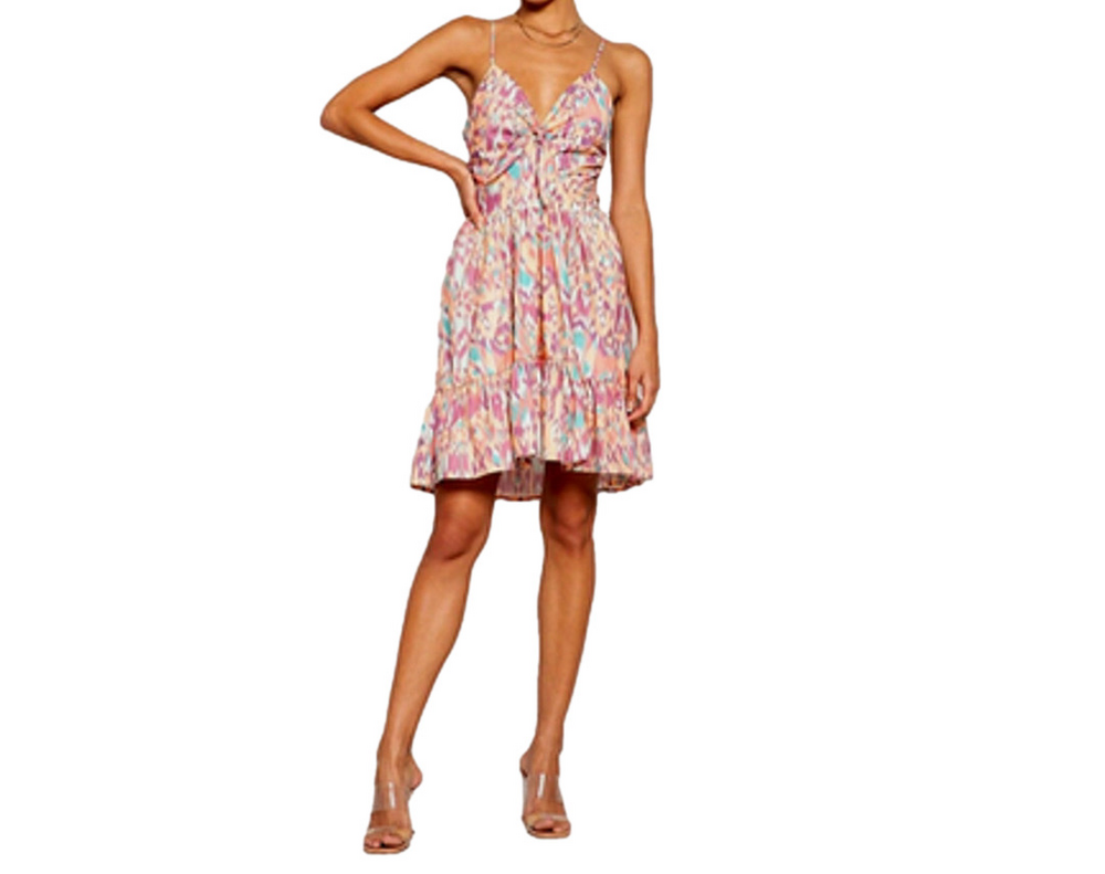 Tart Collections Tie Front V-Neck Tiered Roma Dress in Small Ikat Melange Sz XS